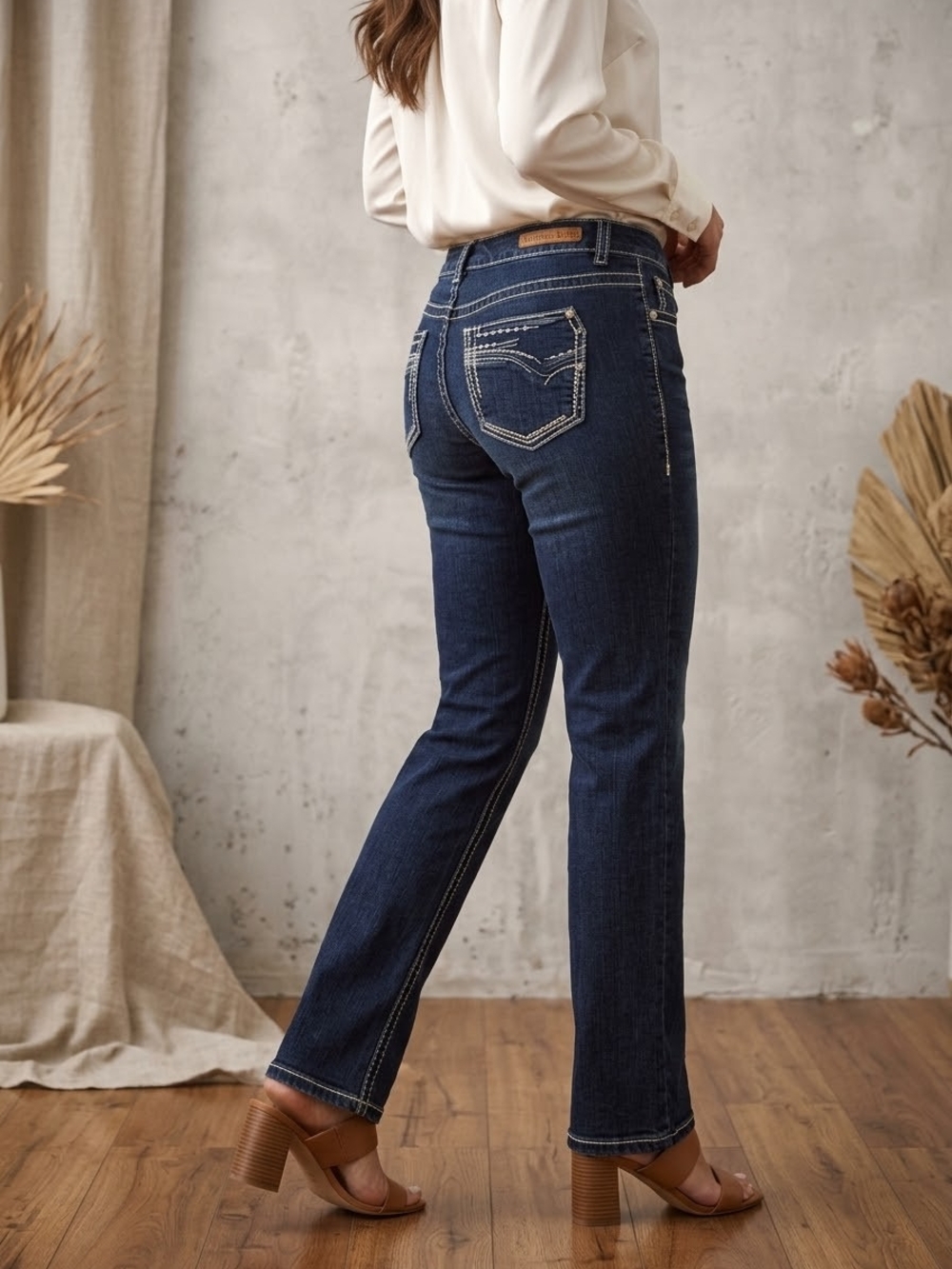 Rhythm In Blues San Juan Dark Wash Thick Stitch Bootcut Stretch Jeans Size 6